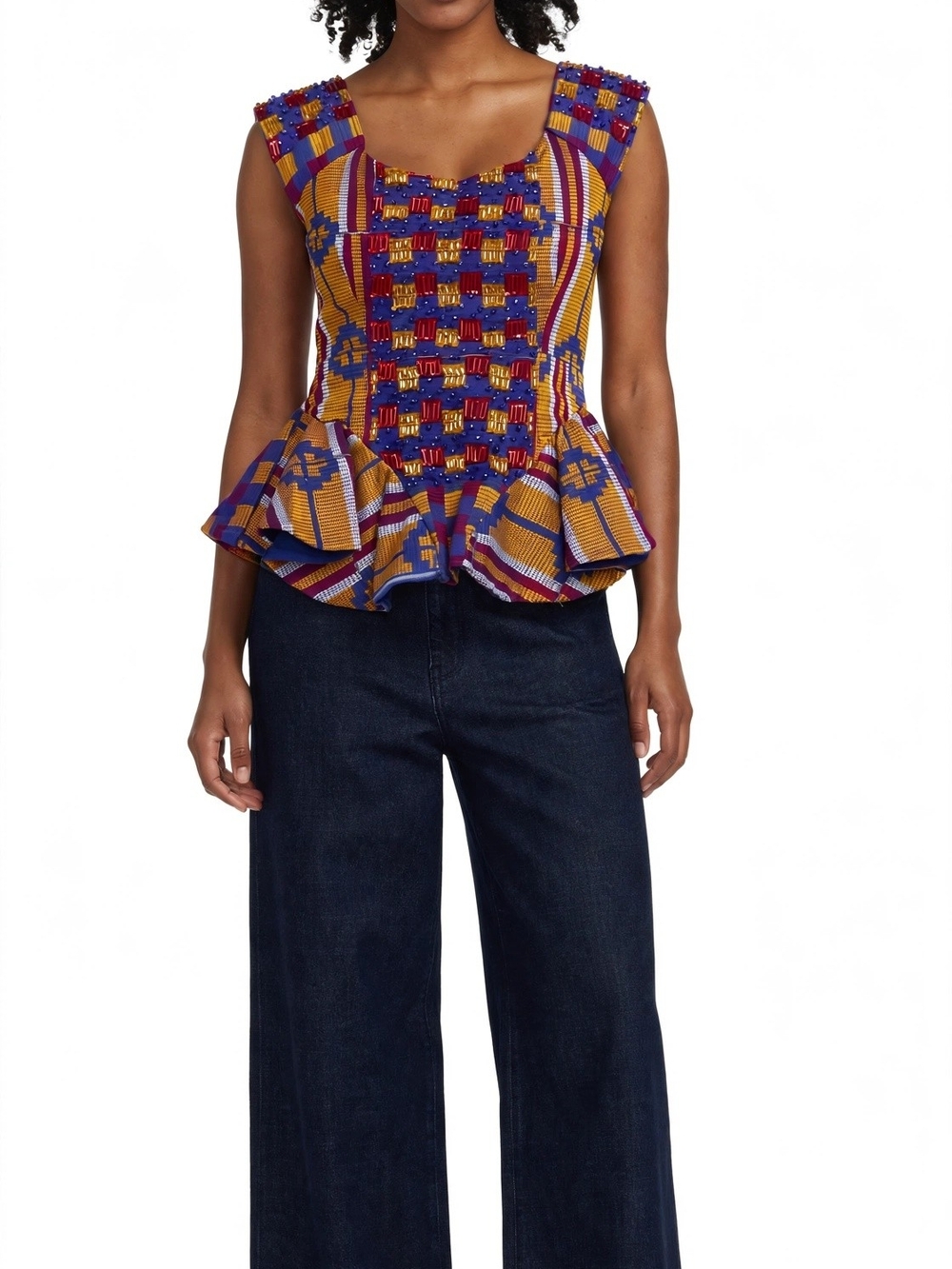 Women’s Purple & Yellow Patterned Kente Peplum Top